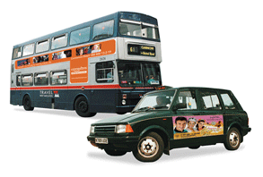 bus and taxi posters